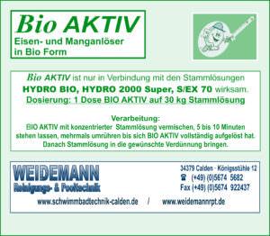 Bio Aktiv Wirkungsbildner gegen Eisen- + Manganablagerungen mit HYDRO BIO oder HYDRO 2000 Super