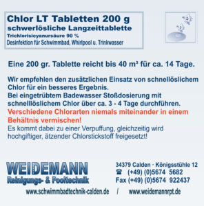 Chlor LT schwerlösliche 200 g Tabletten, enthält Trichlorisocyanursäure