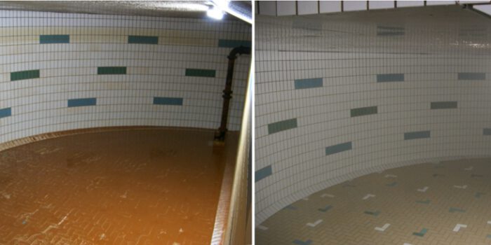 Trinkwasserkammer vor und nach einer Reinigung.